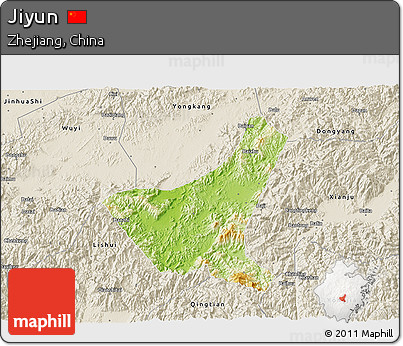 Physical 3D Map of Jiyun, shaded relief outside