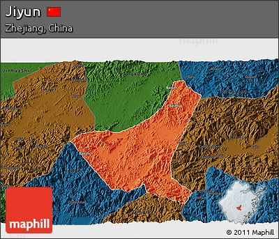 Political 3D Map of Jiyun, darken