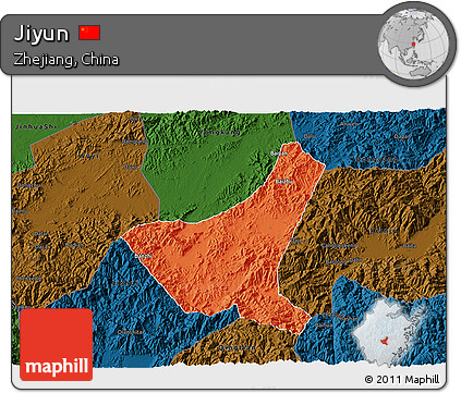 Political 3D Map of Jiyun, darken