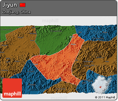 Political 3D Map of Jiyun, darken
