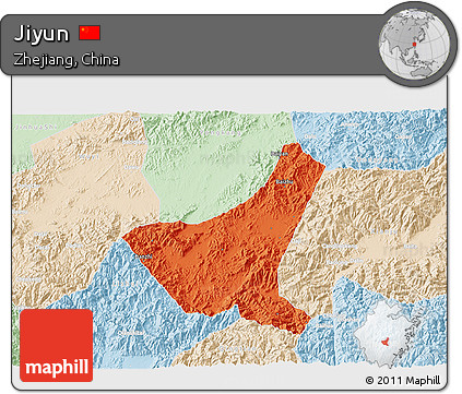 Political 3D Map of Jiyun, lighten