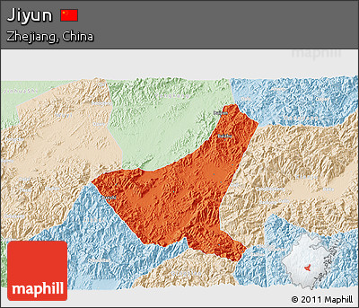 Political 3D Map of Jiyun, lighten