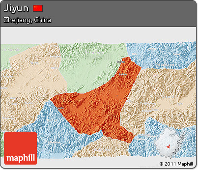 Political 3D Map of Jiyun, lighten