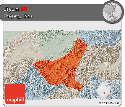 Political 3D Map of Jiyun, lighten, semi-desaturated