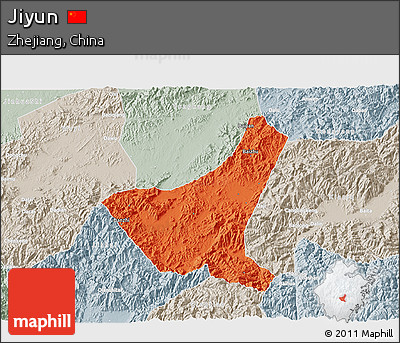 Political 3D Map of Jiyun, lighten, semi-desaturated