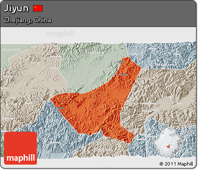 Political 3D Map of Jiyun, lighten, semi-desaturated