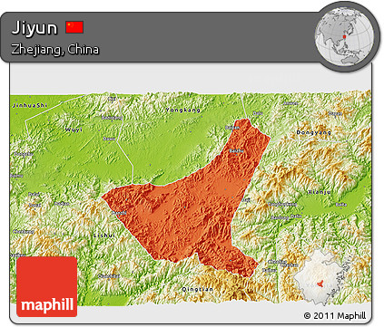 Political 3D Map of Jiyun, physical outside