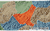 Political 3D Map of Jiyun, semi-desaturated