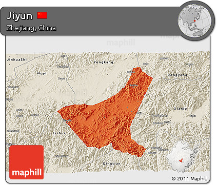 Political 3D Map of Jiyun, shaded relief outside