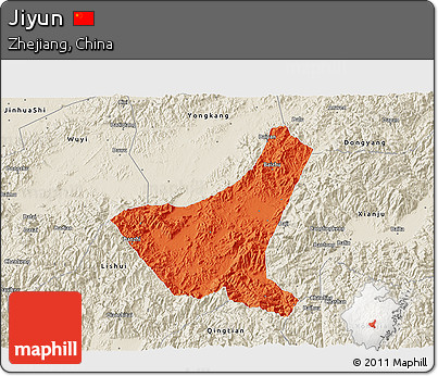 Political 3D Map of Jiyun, shaded relief outside