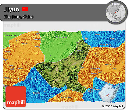 Satellite 3D Map of Jiyun, political outside