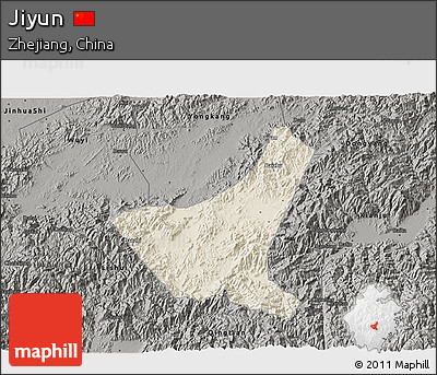 Shaded Relief 3D Map of Jiyun, darken, semi-desaturated