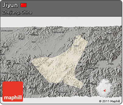 Shaded Relief 3D Map of Jiyun, darken, semi-desaturated