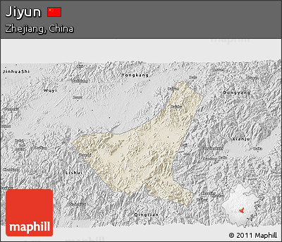 Shaded Relief 3D Map of Jiyun, desaturated