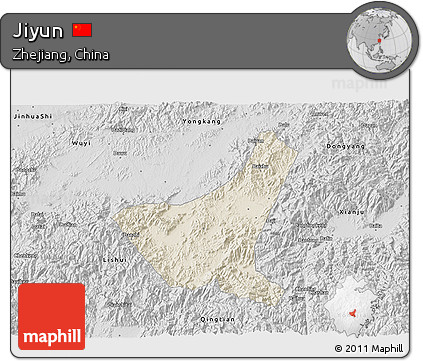 Shaded Relief 3D Map of Jiyun, desaturated