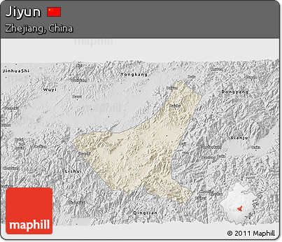 Shaded Relief 3D Map of Jiyun, desaturated