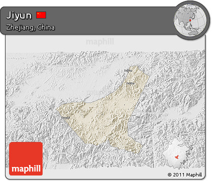 Shaded Relief 3D Map of Jiyun, lighten, desaturated