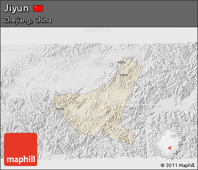 Shaded Relief 3D Map of Jiyun, lighten, desaturated