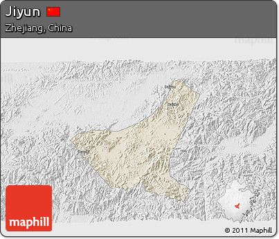 Shaded Relief 3D Map of Jiyun, lighten, desaturated