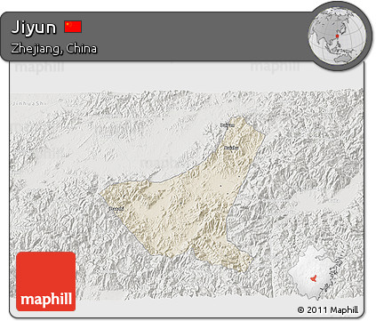 Shaded Relief 3D Map of Jiyun, lighten, semi-desaturated