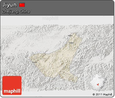 Shaded Relief 3D Map of Jiyun, lighten, semi-desaturated