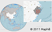 Gray Location Map of Jiyun, highlighted country, highlighted parent region, hill shading