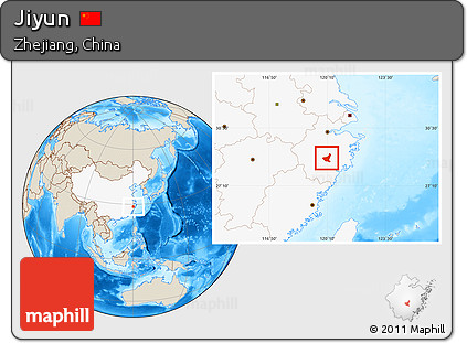 Shaded Relief Location Map of Jiyun, highlighted country