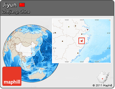 Shaded Relief Location Map of Jiyun, highlighted country