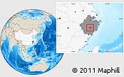 Shaded Relief Location Map of Jiyun, highlighted country, highlighted parent region