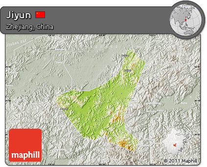 Physical Map of Jiyun, lighten, semi-desaturated
