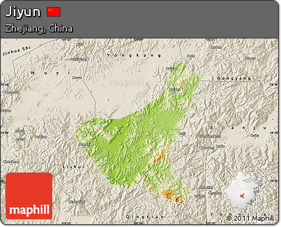 Physical Map of Jiyun, shaded relief outside