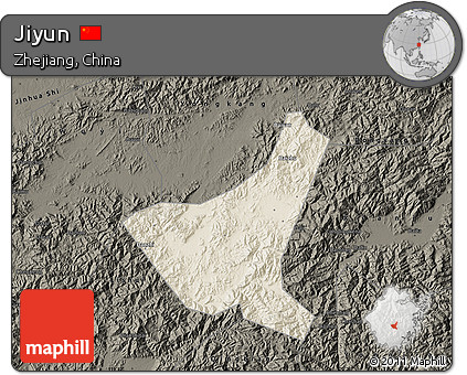 Shaded Relief Map of Jiyun, darken