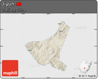 Shaded Relief Map of Jiyun, single color outside
