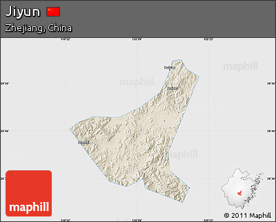 Shaded Relief Map of Jiyun, single color outside