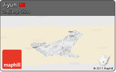 Classic Style Panoramic Map of Jiyun, single color outside