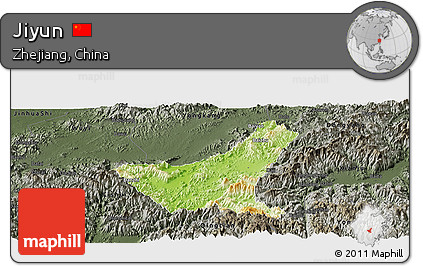 Physical Panoramic Map of Jiyun, darken, semi-desaturated