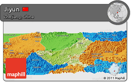 Physical Panoramic Map of Jiyun, political outside