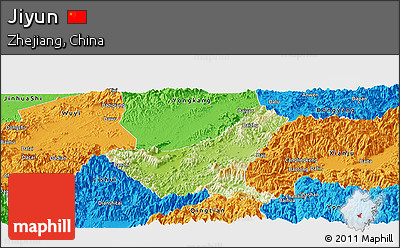 Physical Panoramic Map of Jiyun, political outside