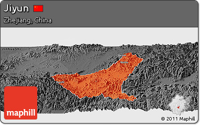 Political Panoramic Map of Jiyun, darken, desaturated