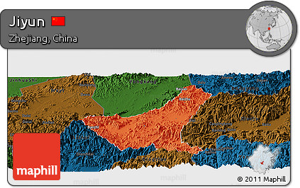 Political Panoramic Map of Jiyun, darken