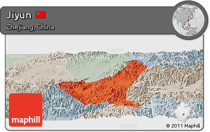 Political Panoramic Map of Jiyun, lighten, semi-desaturated
