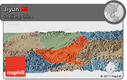 Political Panoramic Map of Jiyun, semi-desaturated