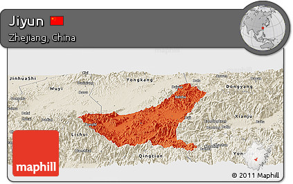 Political Panoramic Map of Jiyun, shaded relief outside