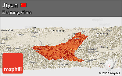 Political Panoramic Map of Jiyun, shaded relief outside