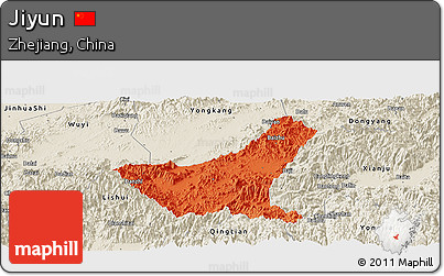 Political Panoramic Map of Jiyun, shaded relief outside
