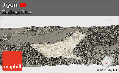 Shaded Relief Panoramic Map of Jiyun, darken
