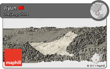Shaded Relief Panoramic Map of Jiyun, darken