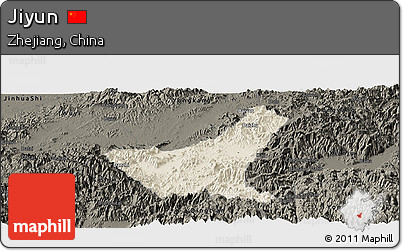 Shaded Relief Panoramic Map of Jiyun, darken