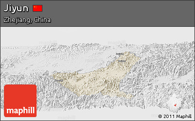 Shaded Relief Panoramic Map of Jiyun, lighten, desaturated