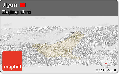 Shaded Relief Panoramic Map of Jiyun, lighten, desaturated